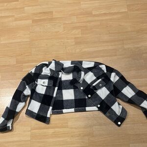 Black and White Teddy Jacket with Plaid Pattern